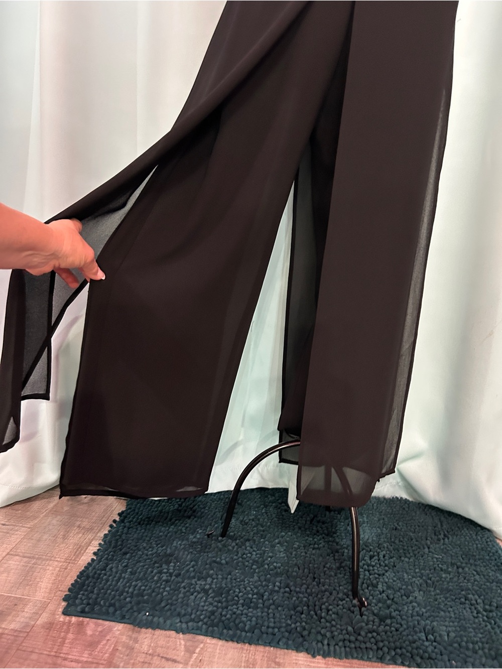 Women's Black Sheer Wide-Leg Jumpsuit Pants